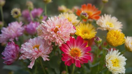 A Delicate Bouquet of Dahlias in Full Bloom