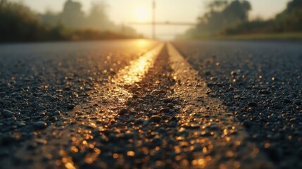 A Roadway Through Reflections This caption encapsulates the essence of the image, highlighting the beauty of nature and the tranquility that comes with a fresh start at dawn