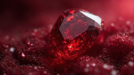 A lone ruby gemstone stands out against a backdrop of fiery red hues, symbolizing passion and intensity