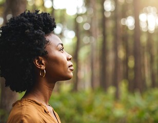 Woman in forest profile