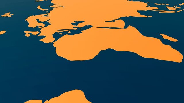 A 3D animation of world map, initially showcasing America and the camera then smoothly pans eastward. The journey across a beautifully crafted world.