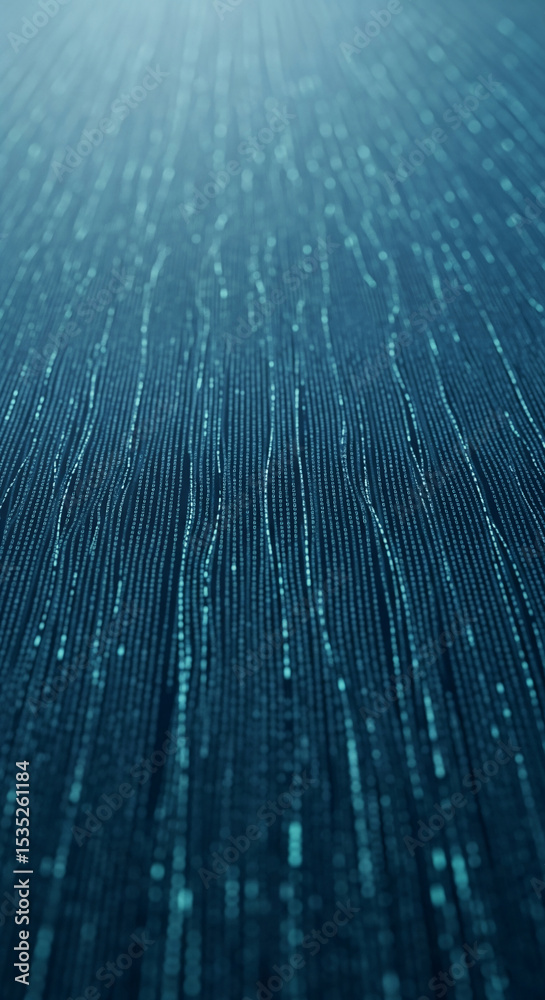 Poster abstract teal digital stream background, showcasing flowing binary code data symbolizing technology,