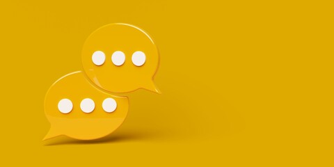 Two yellow overlapping chat or messaging speech bubbles over yellow background with copy space, communication concept