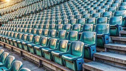 Fototapeta premium Row upon row of vacant plastic stadium seats with no signs of life, echoing an eerie silence amidst the once-thrilling atmosphere , empty stadium seating, stadium emptiness