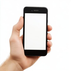 The scene shows a male hand holding a smartphone mockup, complete with an isolated clock and a blank white screen, highlighting the importance of mobile application design in online marketing and