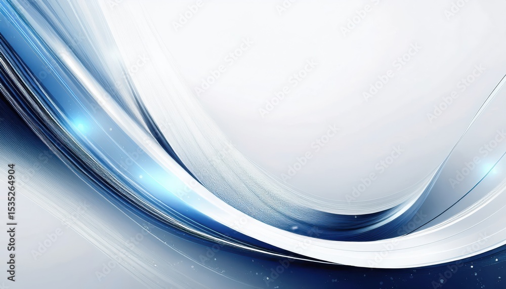 Poster sleek blue and white abstract wave with light streaks and glowing accents on smooth gradient background for tech branding, web design, or corporate visual identity

