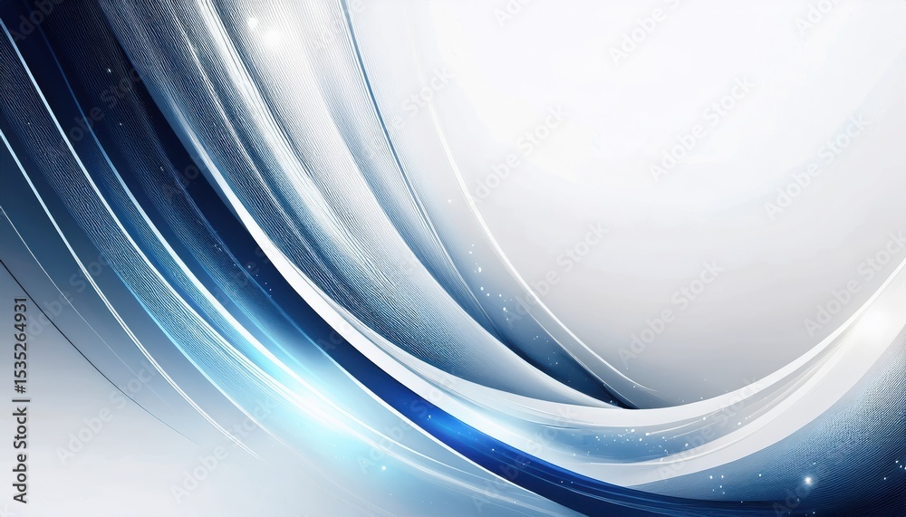 Poster sleek blue and white abstract wave with light streaks and glowing accents on smooth gradient background for tech branding, web design, or corporate visual identity


