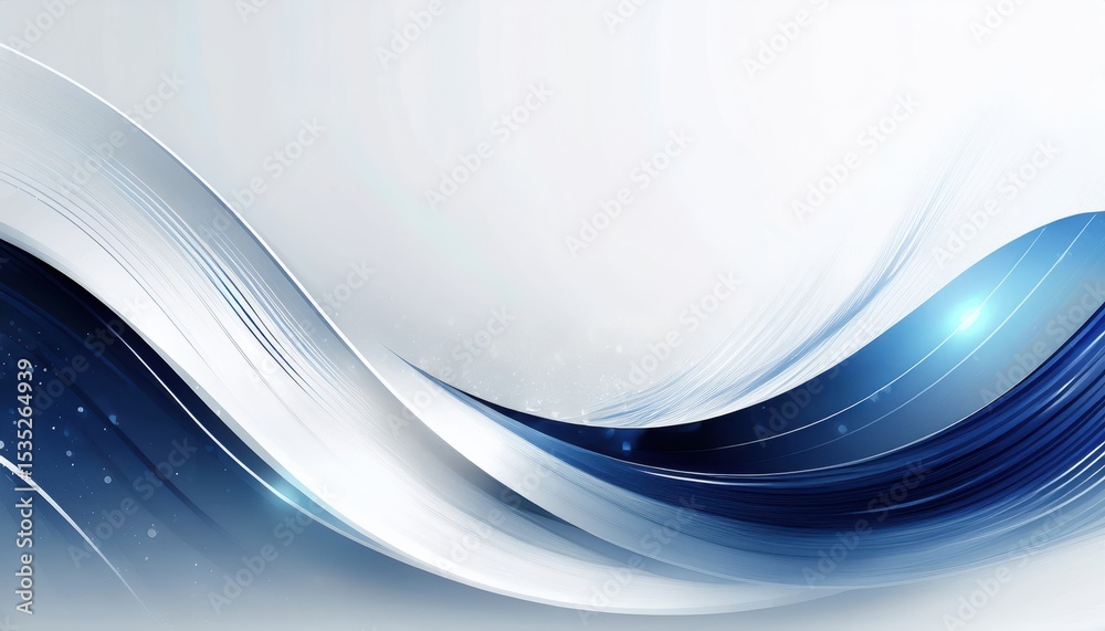 Poster sleek blue and white abstract wave with light streaks and glowing accents on smooth gradient background for tech branding, web design, or corporate visual identity

