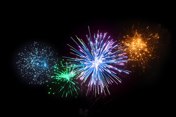 Brilliant Multicolor Fireworks Against Black Sky