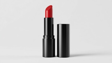 Obraz premium Red lipstick with black case on white background