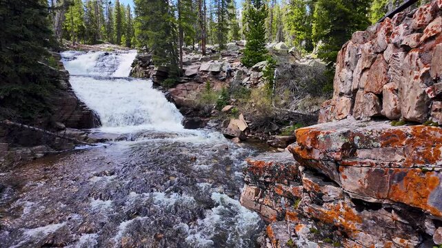 Upper Provo River Falls, flowing in slow motion in the Uinta Mountains.