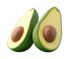 Freshly cut avocado halves with seed displaying smooth green texture