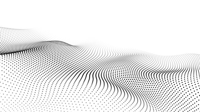 Futuristic wave of black smoothly moving dots on a white background. Vector EPS10