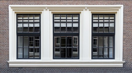 Fototapeta premium Georgian-style window with square panes and symmetrical proportions on brick background