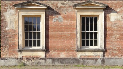 Fototapeta premium Georgian-style window with square panes and symmetrical proportions on brick background