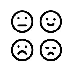 Four Emotions Line Icon Set: Set of four outlined emoticons displaying different emotions, suitable for user interfaces or communication tools.
