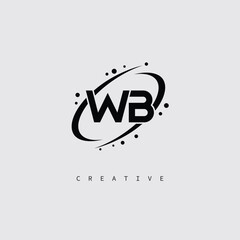 WB Creative Monogram Logo – Minimal Futuristic Letter mark Design with Space Orbit Style and swirl Style  for Modern Branding & Tech Identity