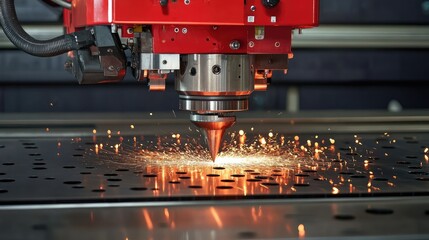 Sheet metal shearing machine in action with uniform metal output