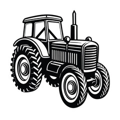 vector silhouette illustration of Classic Detailed Farming Tractor Silhouette