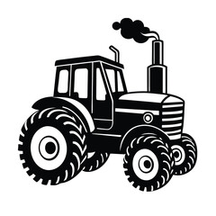 vector silhouette illustration of  Vintage Farming Tractor with Exhaust Smoke Silhouette