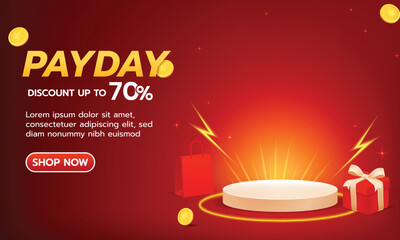 Red Payday Sale Banner with Podium and Gift Elements