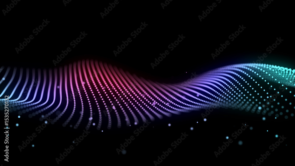 Poster futuristic wave of musical particles. stream of running data. 3d rendering