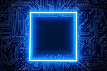 Microchip Technology Background. Microprocessor with bright connections. Futuristic blue circuit pattern technology illustration