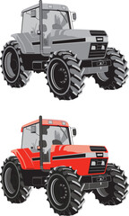 Obraz premium Vibrant Red Agricultural Tractor with Large Wheels for Farming and Rural Work