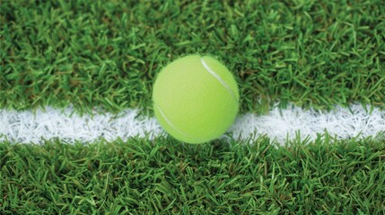 Tennis ball on grass court line