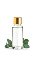 Clear Glass Cosmetic Bottle with Golden Lid and Eucalyptus