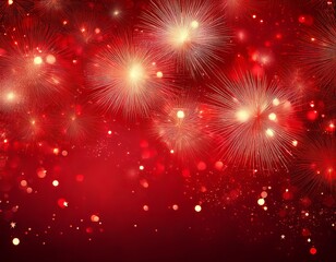 red background of glitter lights and fireworks