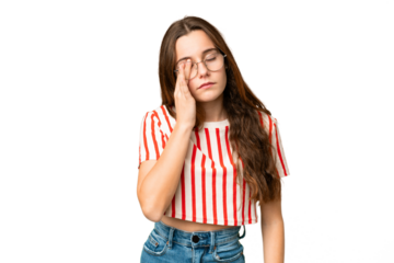 Teenager girl over isolated chroma key background with headache