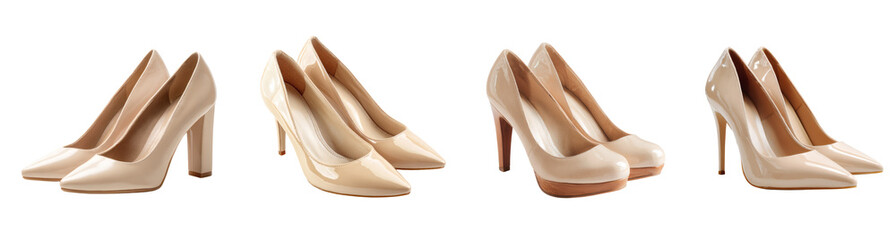 Elegant Beige High Heel Shoe, Fashionable Style, PNG set, Transparent background
