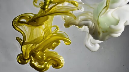 Billowing rivers molten white radiant metallic gold ink swirl together inside crystal clear water forming organic marbled tendrils that twist merge dissolve ultra detailed four k clip supplies motion - Powered by Adobe