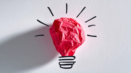 A crumpled red paper light bulb representing a new idea.