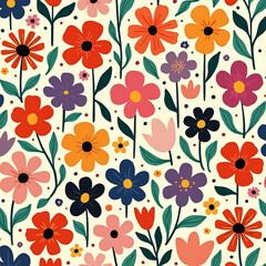 Whimsical floral pattern in pastel and bold colors