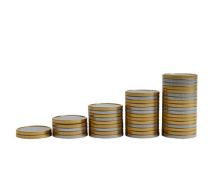 Minimalist Coin Stacks on White Background Representing Financial Growth