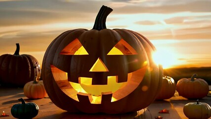 Warm sunset radiance silhouettes harvest pumpkin etched glowing “thank you” typography soft amber light pulsing gently while distant clouds blush crimson providing heartfelt quadruple HD seasonal