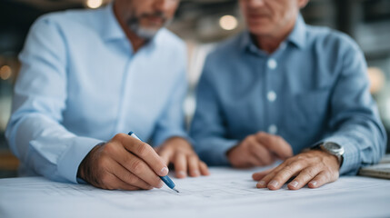 Architects Collaborating on Blueprint Design in Team Discussion