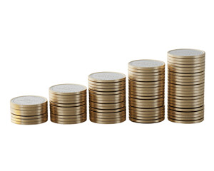 Minimalist Coin Stacks on White Background Representing Financial Growth