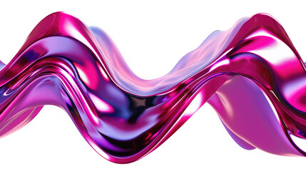 Dynamic Fluid Wave with Metallic Finish in Pink and Purple Hues on Transparent Background