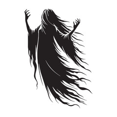 Historical Banshee Fierce Creature Outline, Looking Like it Came from Very Old Books - banshee silhouette - banshee vector - silhouette of banshee
