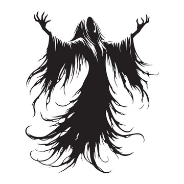 Somber Realm Banshee Depiction from Old Tales Outline, Making You Feel Uneasy - banshee silhouette - banshee vector - silhouette of banshee - Banshee illustration
