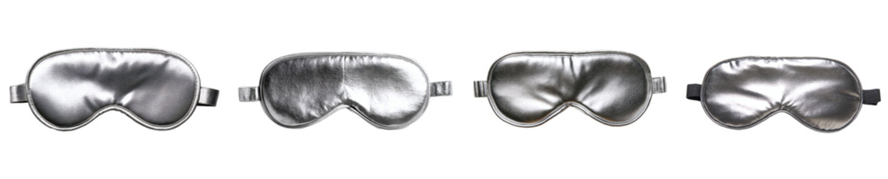Collection of shiny silver sleep mask for comfortable rest PNG set Transparent background