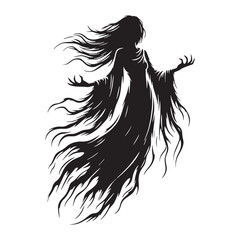 Fototapeta premium Darkened Phantom Banshee Ghostly Figure Depiction Outline, Looking Ready to Cry - banshee silhouette - banshee vector - silhouette of banshee - Banshee illustration 