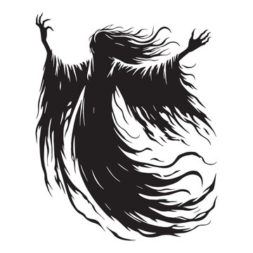 Chilling Banshee Cursed Spirit Depiction Graphic, with a Feeling of Cold and Fear - banshee silhouette - banshee vector - silhouette of banshee - Banshee illustration
