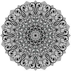 Abstract mandala pattern, round frame. Floral henna or mehndi style mandala design. Decorative pattern in oriental style.  