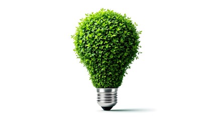 Bulb-shaped green tree made of leaves on white background symbolizing eco energy and sustainability