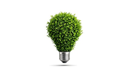 Bulb-shaped green tree made of leaves on white background symbolizing eco energy and sustainability