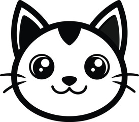Adorable Cartoon Cat Face Simple, Cute Kitty Illustration